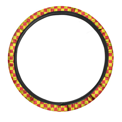 Red And Yellow Checkered Pattern Print Car Steering Wheel Cover