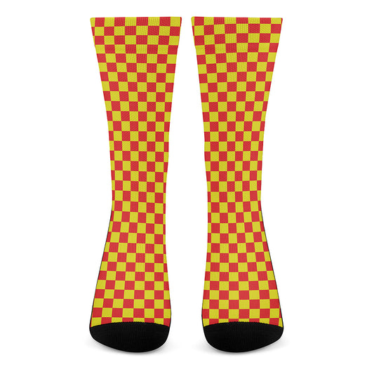 Red And Yellow Checkered Pattern Print Crew Socks