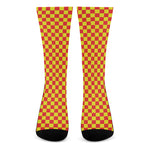 Red And Yellow Checkered Pattern Print Crew Socks