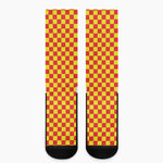 Red And Yellow Checkered Pattern Print Crew Socks