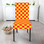 Red And Yellow Checkered Pattern Print Dining Chair Slipcover