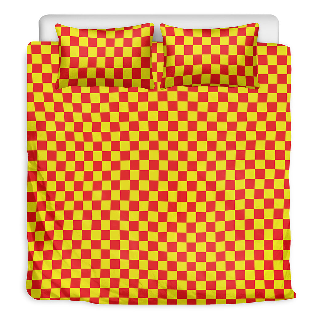 Red And Yellow Checkered Pattern Print Duvet Cover Bedding Set