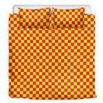 Red And Yellow Checkered Pattern Print Duvet Cover Bedding Set