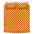 Red And Yellow Checkered Pattern Print Duvet Cover Bedding Set