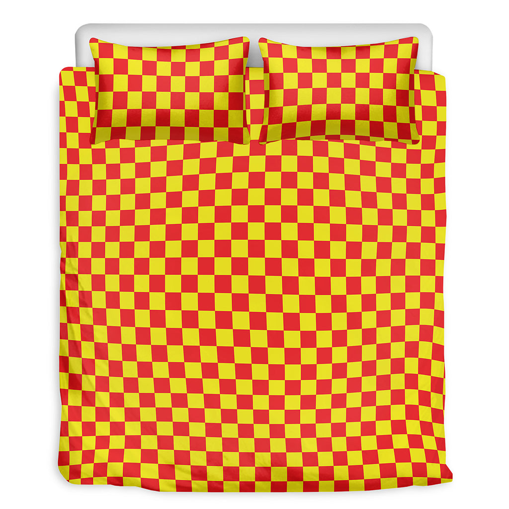 Red And Yellow Checkered Pattern Print Duvet Cover Bedding Set