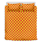Red And Yellow Checkered Pattern Print Duvet Cover Bedding Set