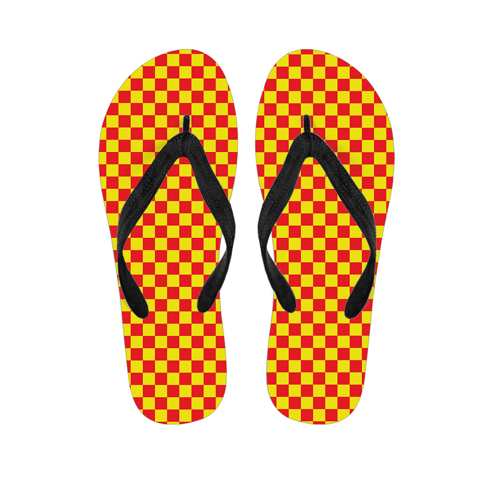 Red And Yellow Checkered Pattern Print Flip Flops