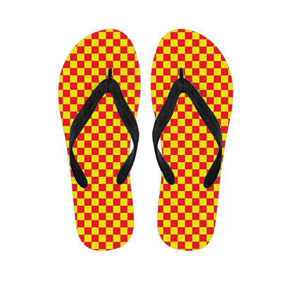 Red And Yellow Checkered Pattern Print Flip Flops