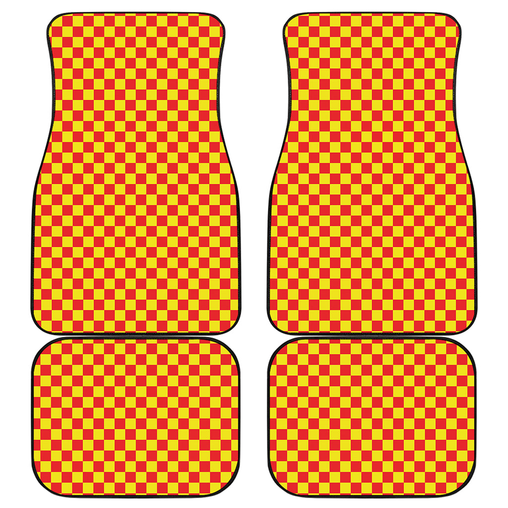 Red And Yellow Checkered Pattern Print Front and Back Car Floor Mats