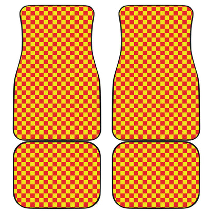Red And Yellow Checkered Pattern Print Front and Back Car Floor Mats