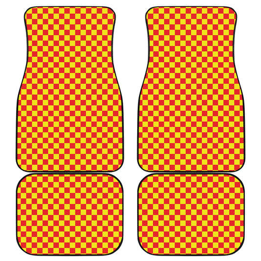 Red And Yellow Checkered Pattern Print Front and Back Car Floor Mats