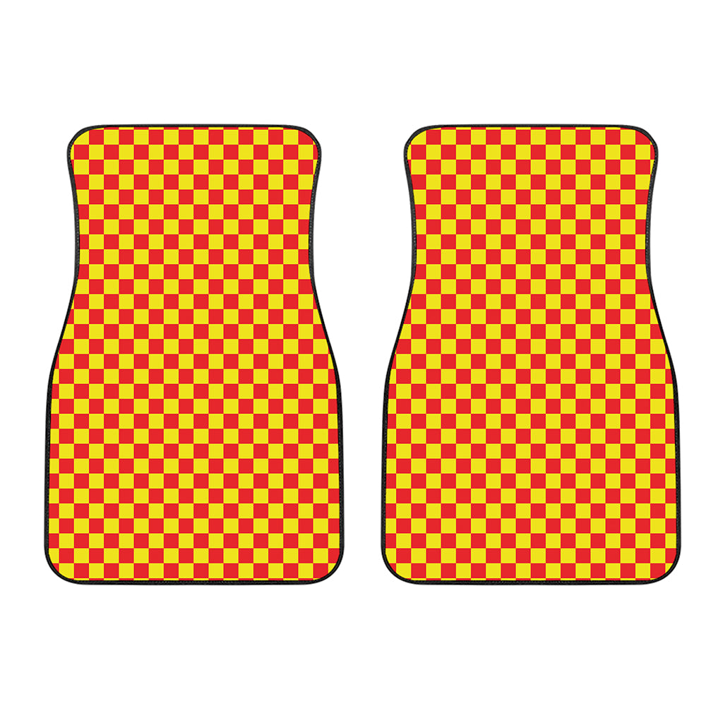 Red And Yellow Checkered Pattern Print Front Car Floor Mats