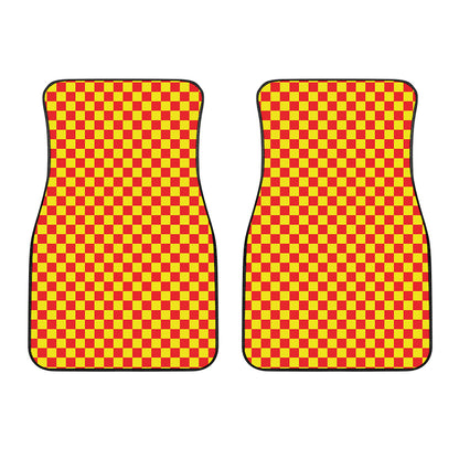 Red And Yellow Checkered Pattern Print Front Car Floor Mats