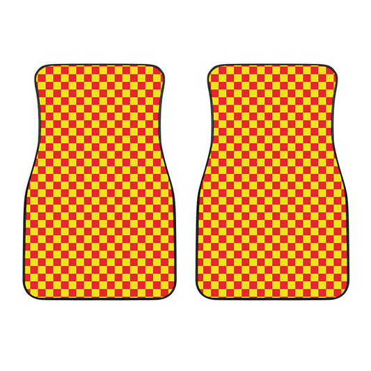 Red And Yellow Checkered Pattern Print Front Car Floor Mats