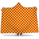 Red And Yellow Checkered Pattern Print Hooded Blanket