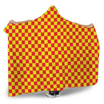 Red And Yellow Checkered Pattern Print Hooded Blanket