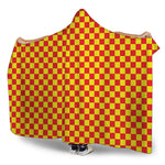Red And Yellow Checkered Pattern Print Hooded Blanket