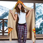 Red And Yellow Checkered Pattern Print Hooded Blanket