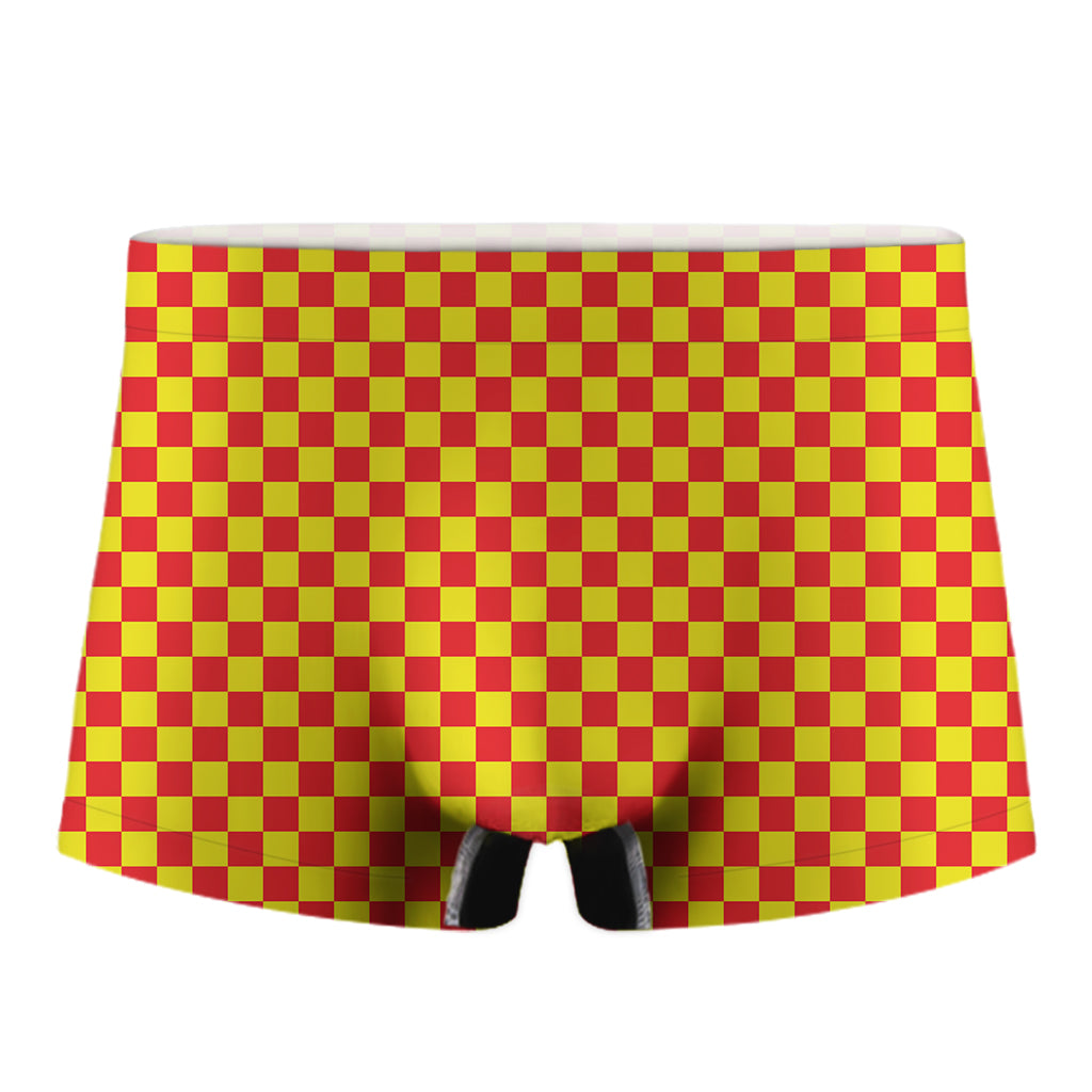 Red And Yellow Checkered Pattern Print Men's Boxer Briefs