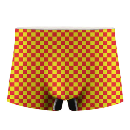 Red And Yellow Checkered Pattern Print Men's Boxer Briefs