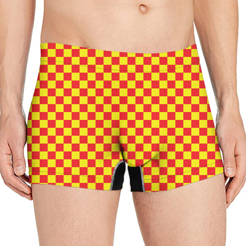 Red And Yellow Checkered Pattern Print Men's Boxer Briefs