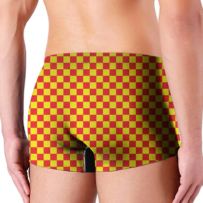 Red And Yellow Checkered Pattern Print Men's Boxer Briefs