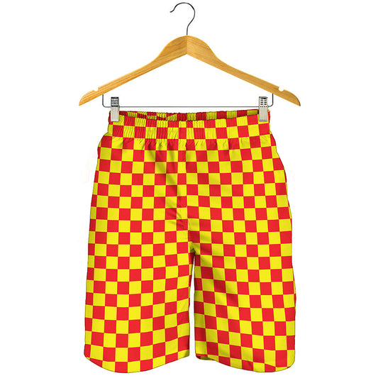 Red And Yellow Checkered Pattern Print Men's Shorts