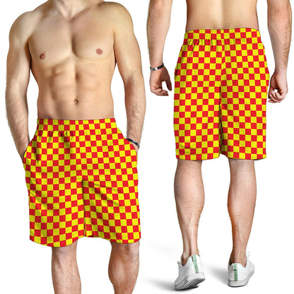 Red And Yellow Checkered Pattern Print Men's Shorts