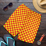 Red And Yellow Checkered Pattern Print Men's Shorts