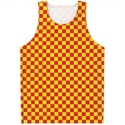 Red And Yellow Checkered Pattern Print Men's Tank Top