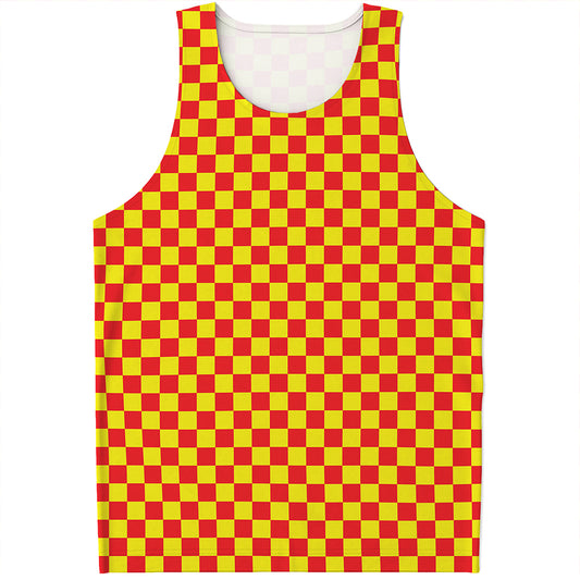 Red And Yellow Checkered Pattern Print Men's Tank Top