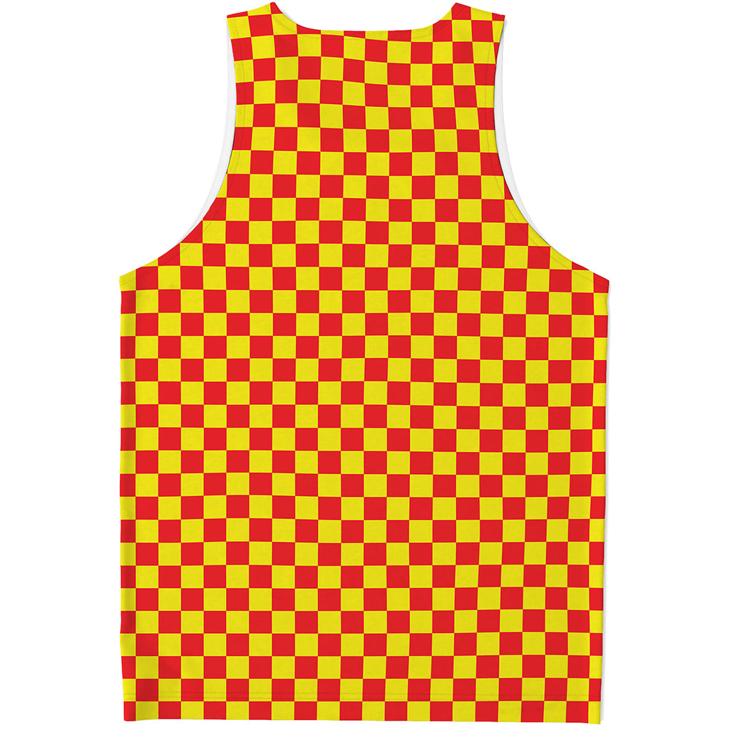Red And Yellow Checkered Pattern Print Men's Tank Top