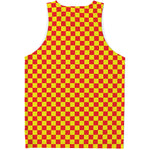 Red And Yellow Checkered Pattern Print Men's Tank Top