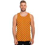 Red And Yellow Checkered Pattern Print Men's Tank Top