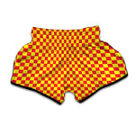 Red And Yellow Checkered Pattern Print Muay Thai Boxing Shorts