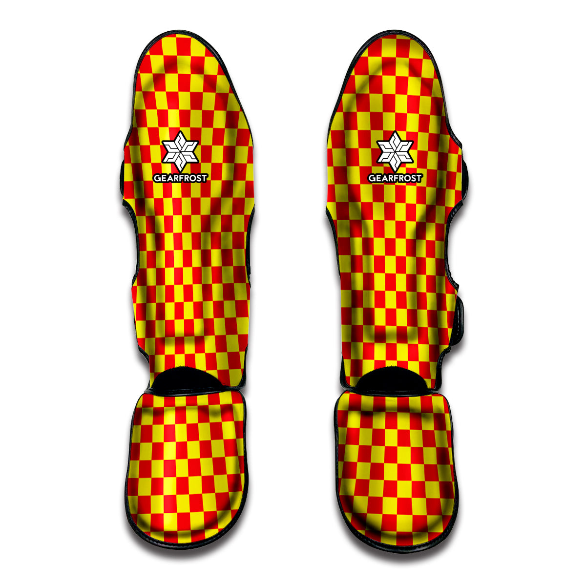 Red And Yellow Checkered Pattern Print Muay Thai Shin Guard