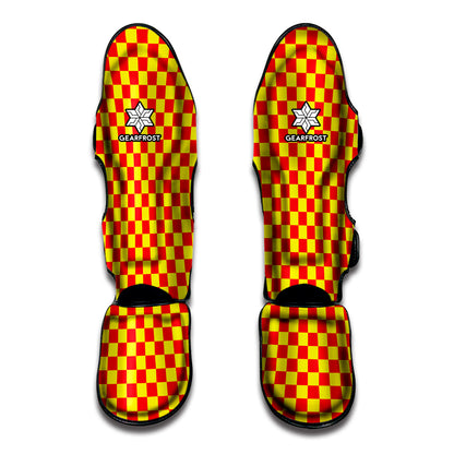 Red And Yellow Checkered Pattern Print Muay Thai Shin Guard