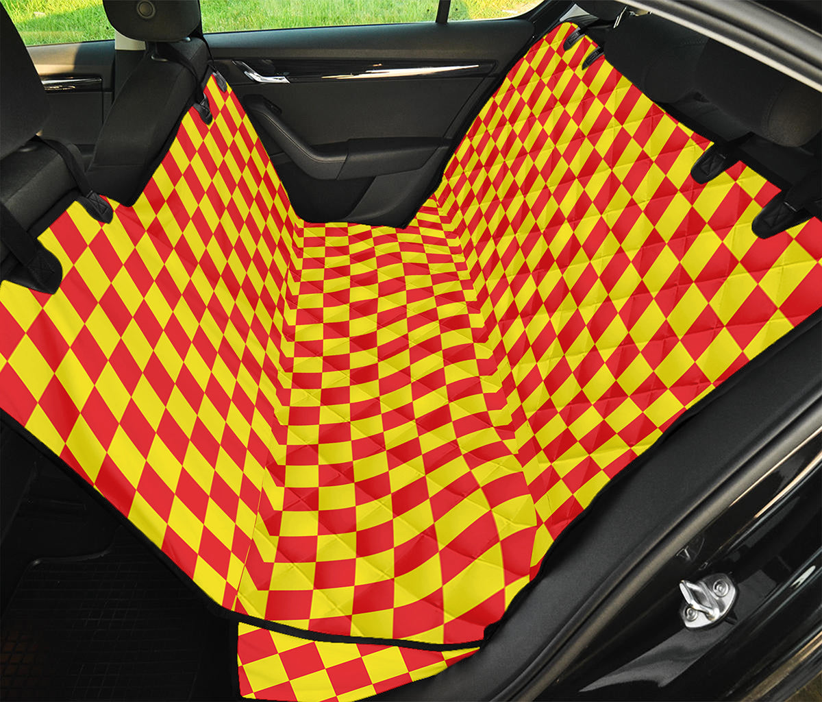 Red And Yellow Checkered Pattern Print Pet Car Back Seat Cover