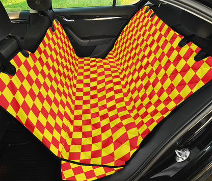 Red And Yellow Checkered Pattern Print Pet Car Back Seat Cover