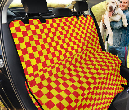 Red And Yellow Checkered Pattern Print Pet Car Back Seat Cover