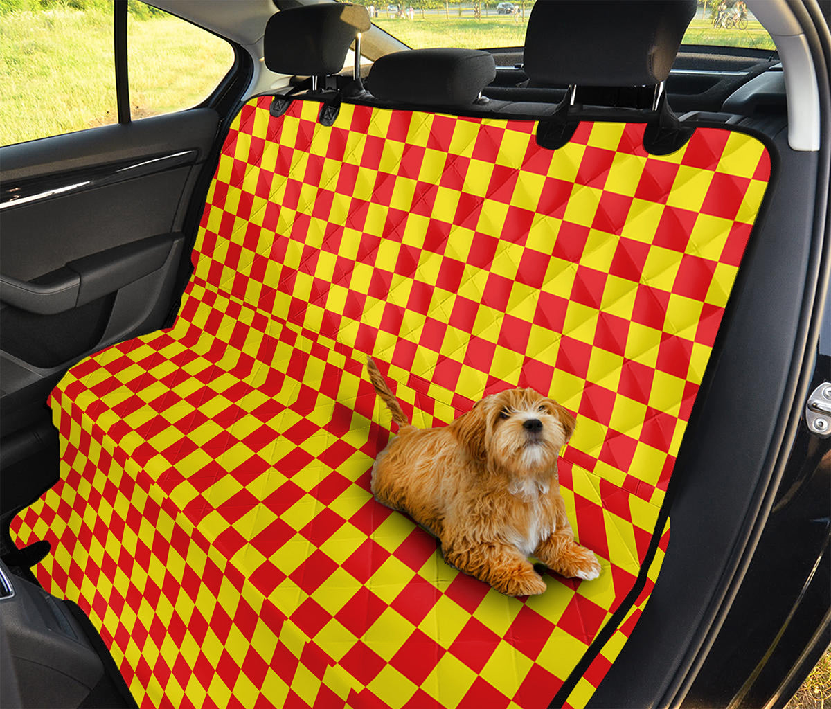 Red And Yellow Checkered Pattern Print Pet Car Back Seat Cover