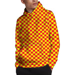 Red And Yellow Checkered Pattern Print Pullover Hoodie