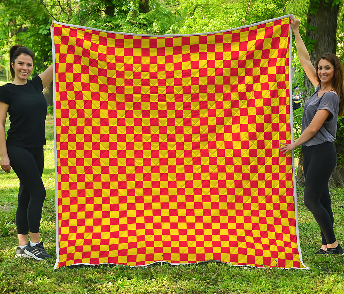 Red And Yellow Checkered Pattern Print Quilt