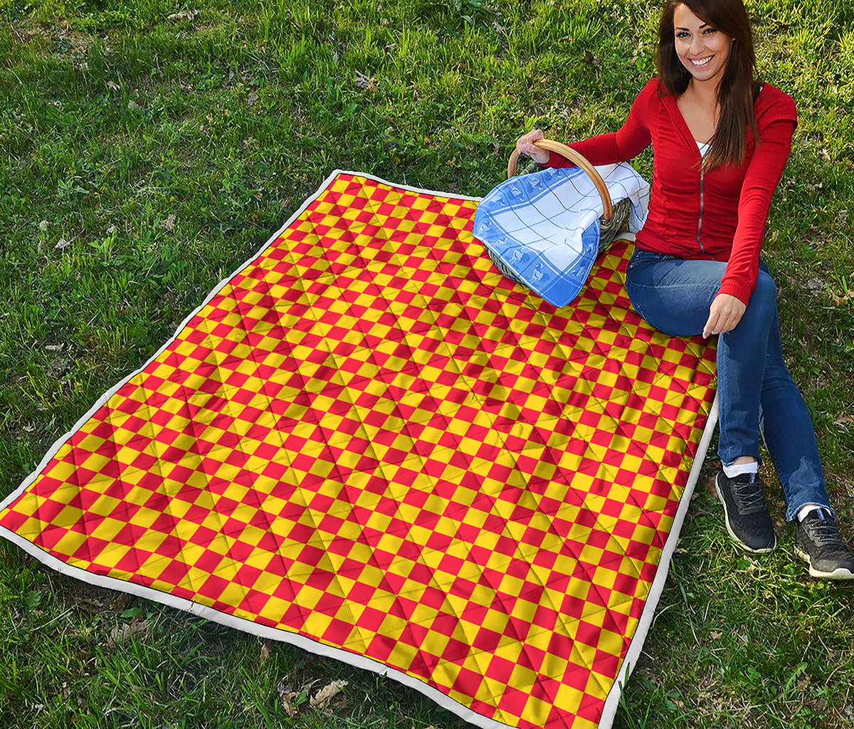 Red And Yellow Checkered Pattern Print Quilt