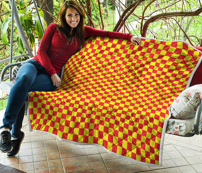 Red And Yellow Checkered Pattern Print Quilt