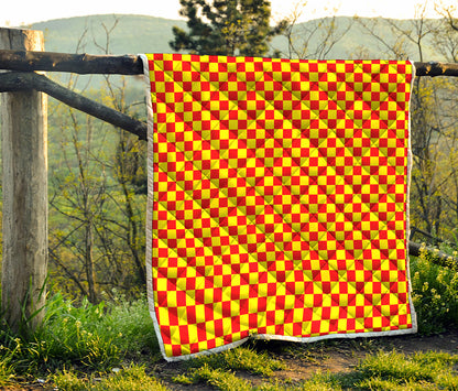 Red And Yellow Checkered Pattern Print Quilt
