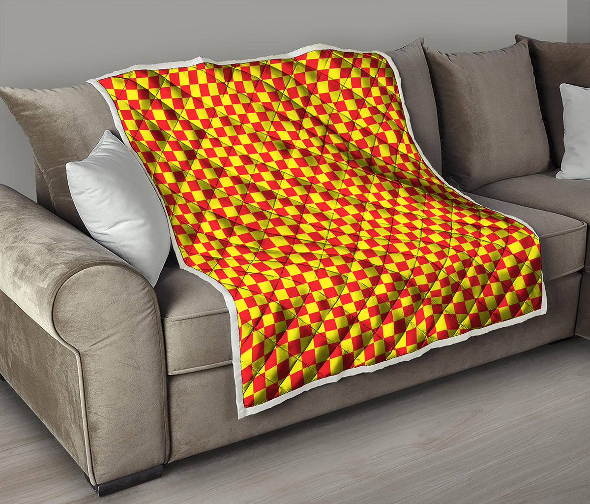 Red And Yellow Checkered Pattern Print Quilt