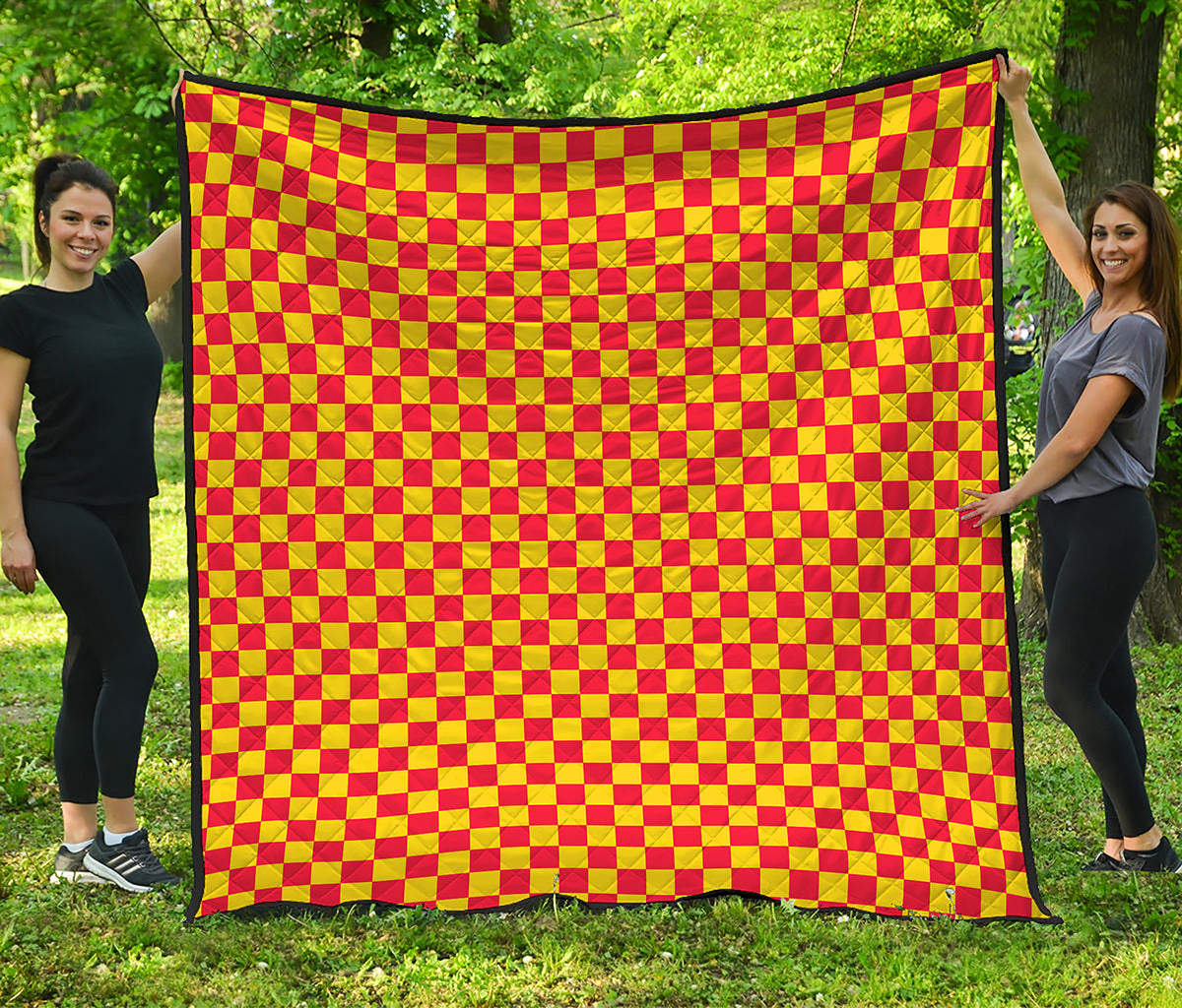 Red And Yellow Checkered Pattern Print Quilt