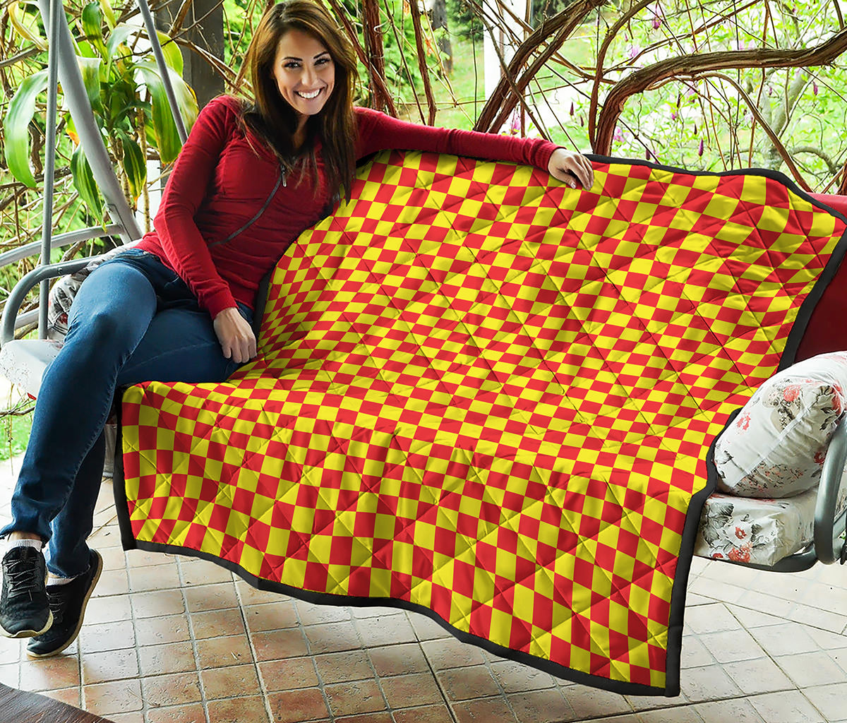Red And Yellow Checkered Pattern Print Quilt