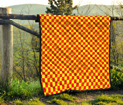 Red And Yellow Checkered Pattern Print Quilt